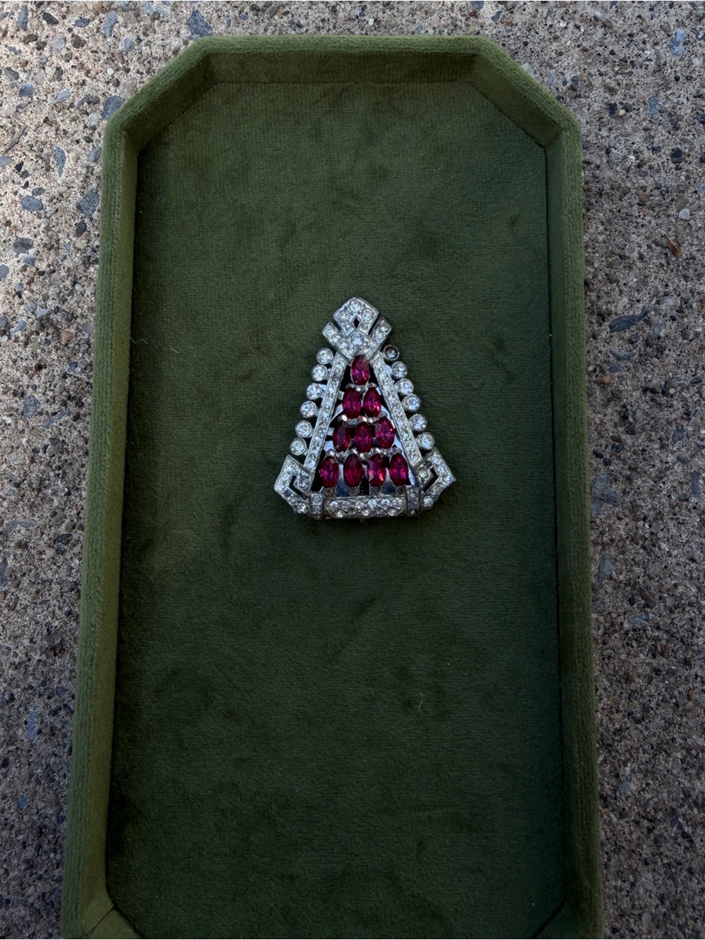 Vintage 1930s Art Deco Ruby Red Glass & Clear Dress Clip